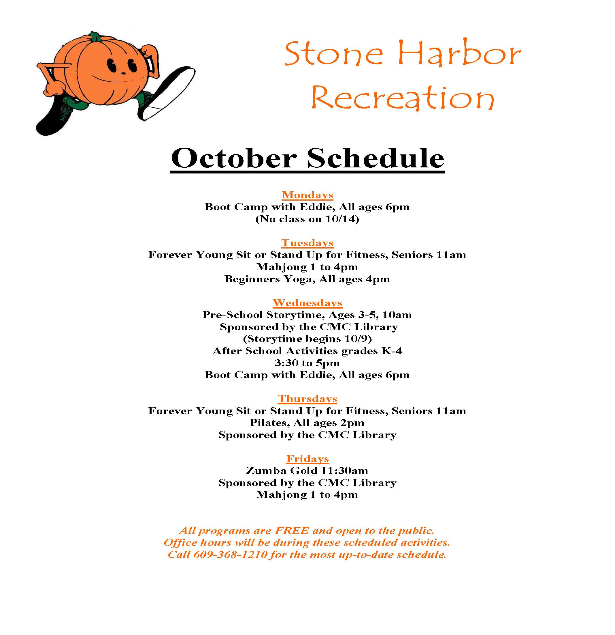 October, 2013 Stone Harbor Recreation Schedule Borough of Stone Harbor