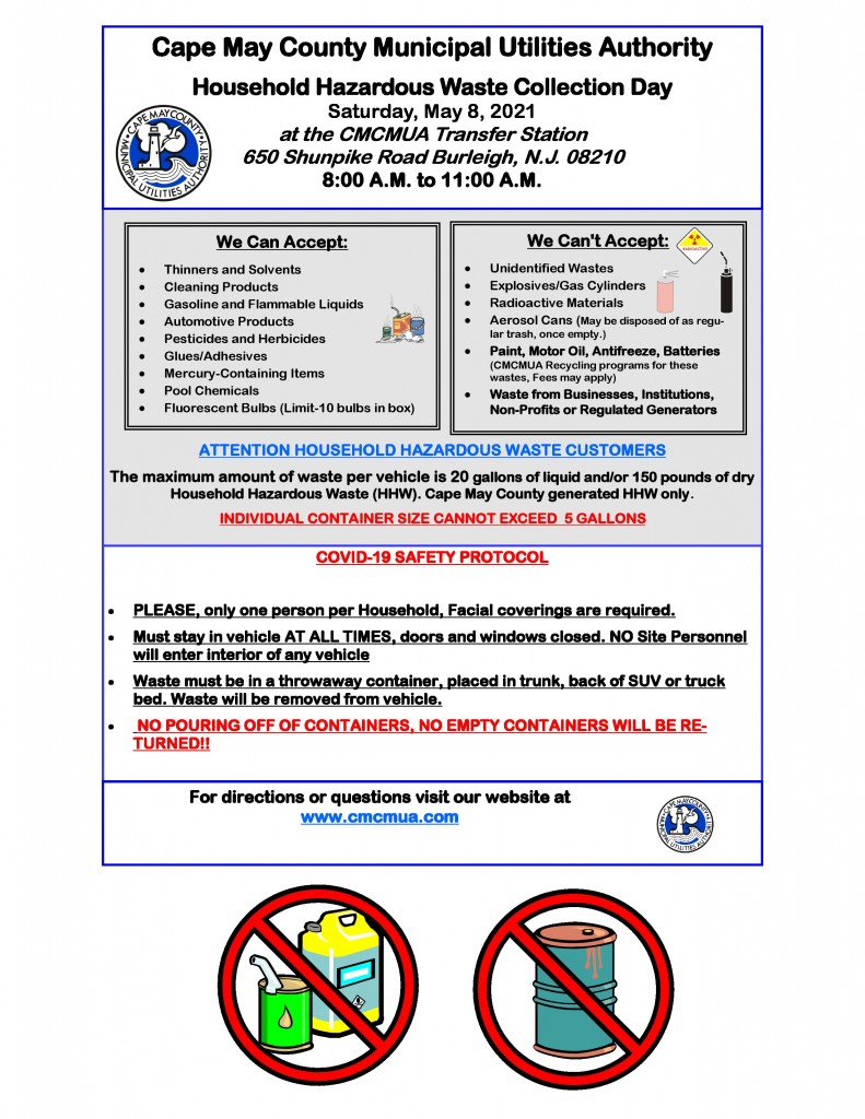 Cape May County MUA Hazardous Waste Collection Day is Saturday, May 8th
